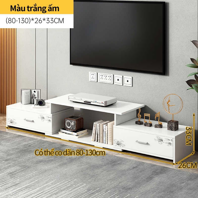 Tủ TV kệ tivi màu trắng có thể co giãn độ dài khoảng từ 80-130cm - ST33