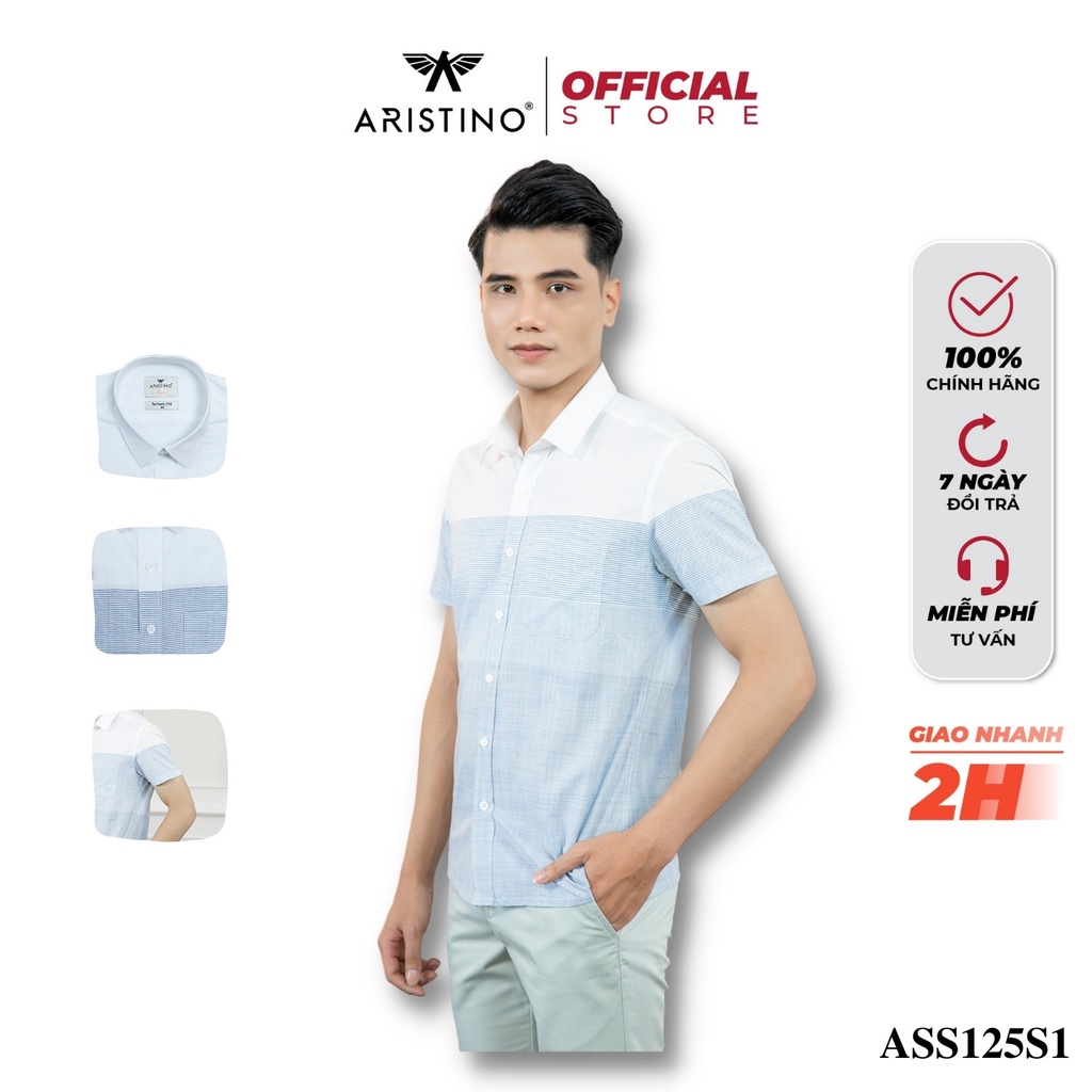 Áo Sơ Mi Nam Ngắn Tay ARISTINO Trắng, Họa tiết Jacquard Dệt Chìm Phối Kẻ Ngang - ASS125S1