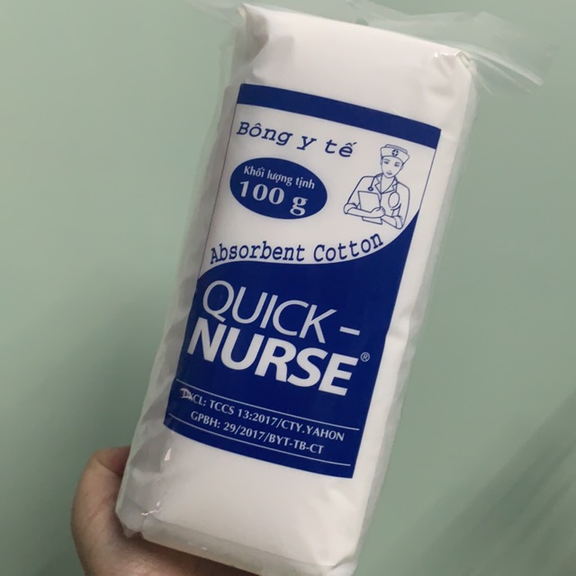 Bông gòn tiệt trùng y tế Quick Nurse thấm nước 25g / 100g - Vệ sinh, lau máu, dịch vết thương, mổ, phẫu thuật, thẩm mỹ