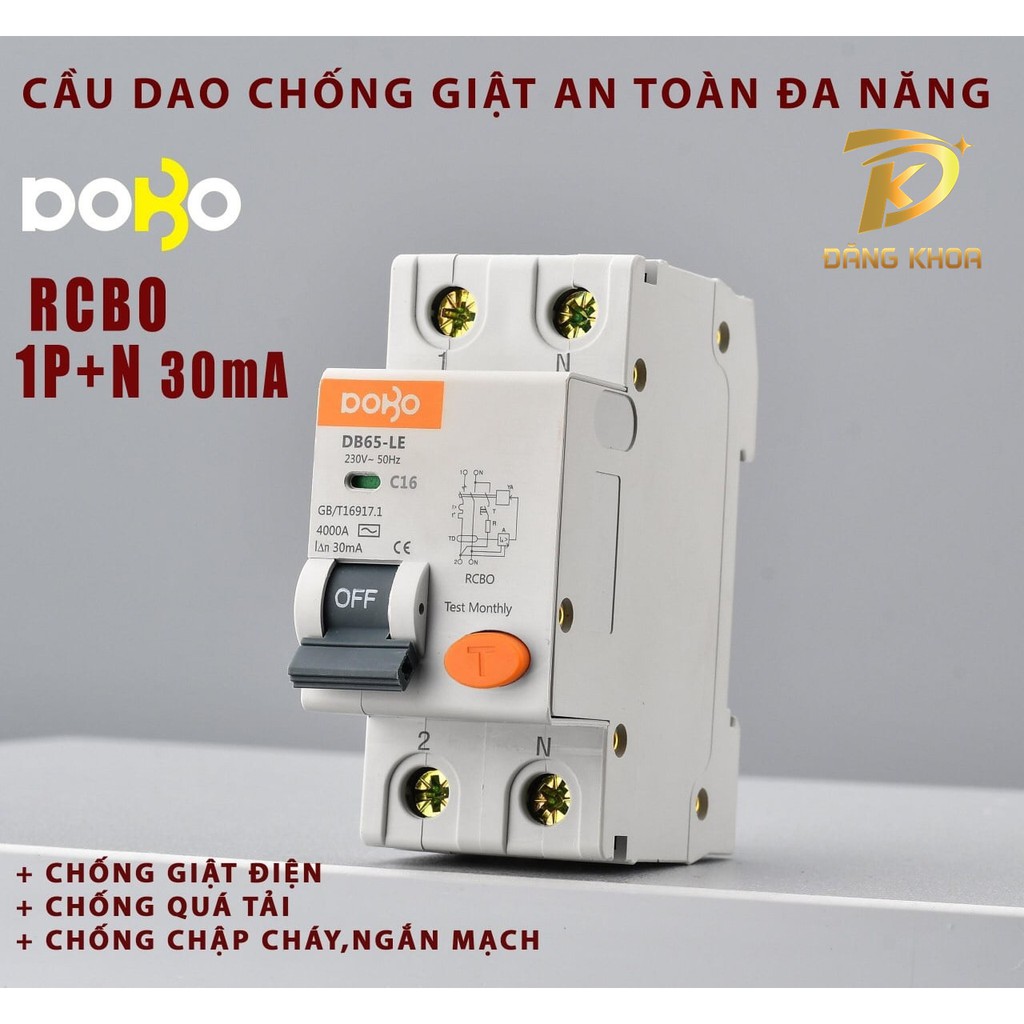 [CHÍNH HÃNG] APTOMAT CHỐNG GIẬT DOBO  2P 63A -50A 15mA-30mA