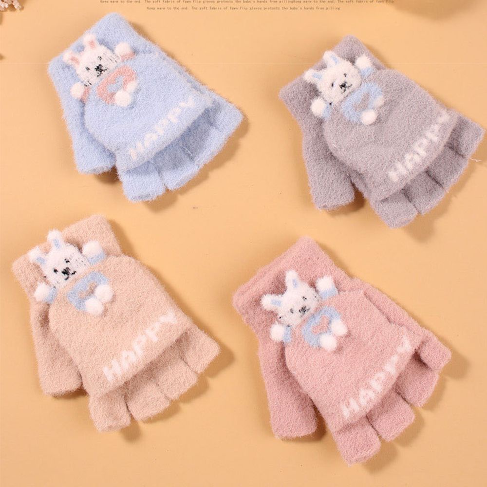 Găng Tay Dệt Kim Hở Ngón Mềm Mại Trang Trí Hình Thỏ Thời Trang Thu Đông Dễ Thương Cho Bé