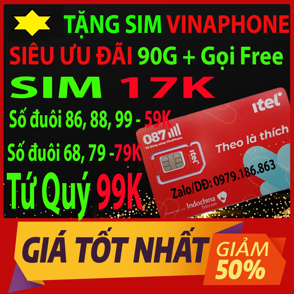 [Miễn phí tháng đầu], SIM 4G ITEL, Sim 90G/th tốc độ cao 4G mạng VINAPHONE, Gọi VINAPHONE miễn phí.