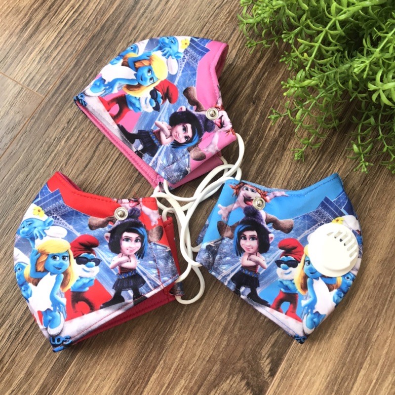 Khẩu trang vải cho bé in 3D có van 1 chiều, set 10 cái