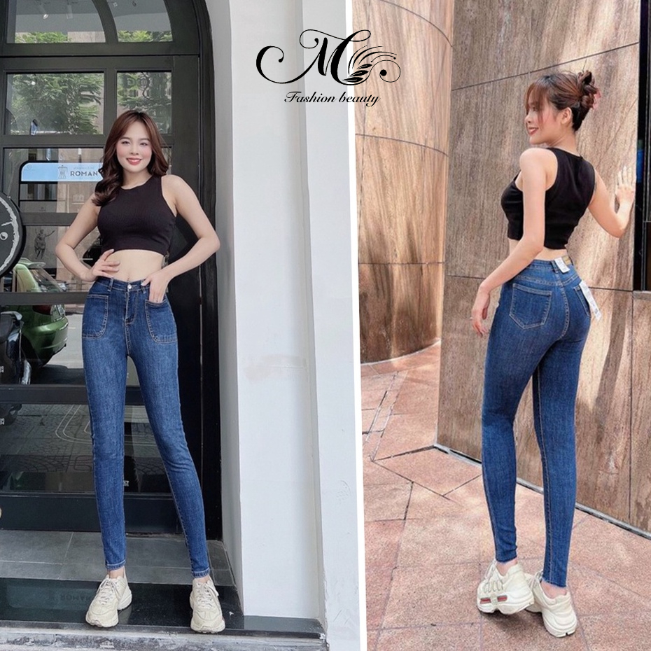 Quần jeans skinny cạp cao 1 cúc dài 98cm  - quần bò lưng siêu cao co giãn