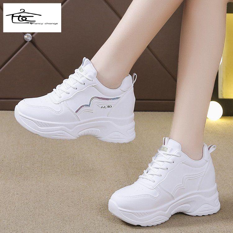 Giày Thể Thao Đế Dày Tăng Chiều Cao Màu Trắng Dễ Phối Đồ Thiết Kế Mới Thời Trang Mùa Thu Cho Nữ