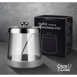 Hũ đựng gia vị thủy tinh kèm muỗng nắp inox 304 đế silicon trống trượt kích thước 10x8.5cm 190g 310ml