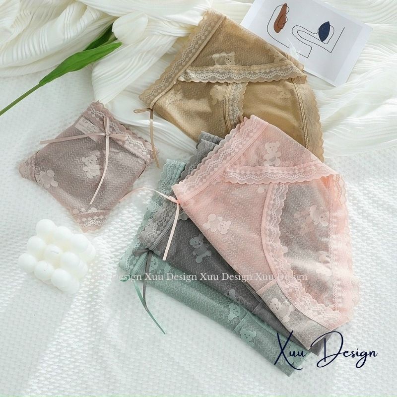 Quần lót Ren xuyên thấu kiểu ống sẻ sexy họa tiết gấu ngọt ngào - Wexuu Design QC106