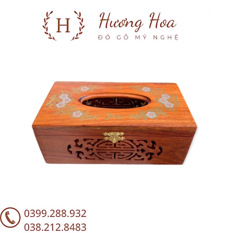 Hộp Đựng Giấy Chữ Nhật Khảm Bi Hoa Văn Siêu Đẹp Gỗ Hương