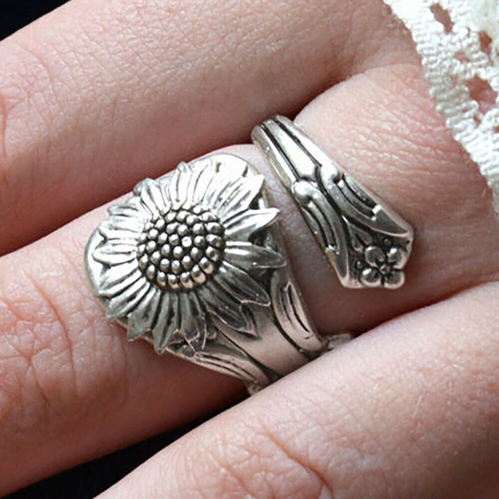 Nhẫn Hở Hình Muỗng Và Hoa Hướng Dương Phong Cách Boho