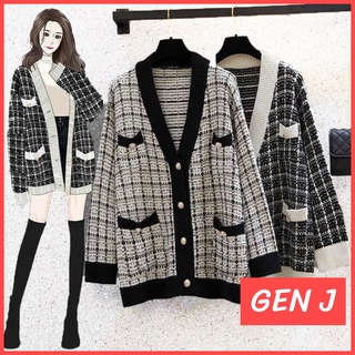 Áo khoác len cardigan nữ họa tiết kẻ kim tuyến sang chảnh - Gen J