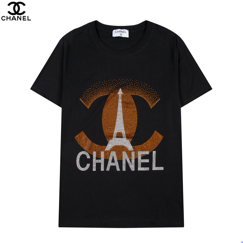 Áo Thun Tay Ngắn In Logo Chanel Đính Đá Thời Trang 2021
