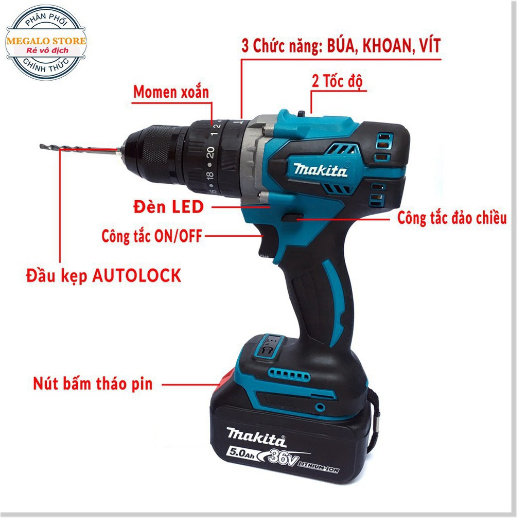 Máy khoan pin makita 36v   LOẠI 1 khoan tường khoan bê tông,khoan sắt 3 chức năng