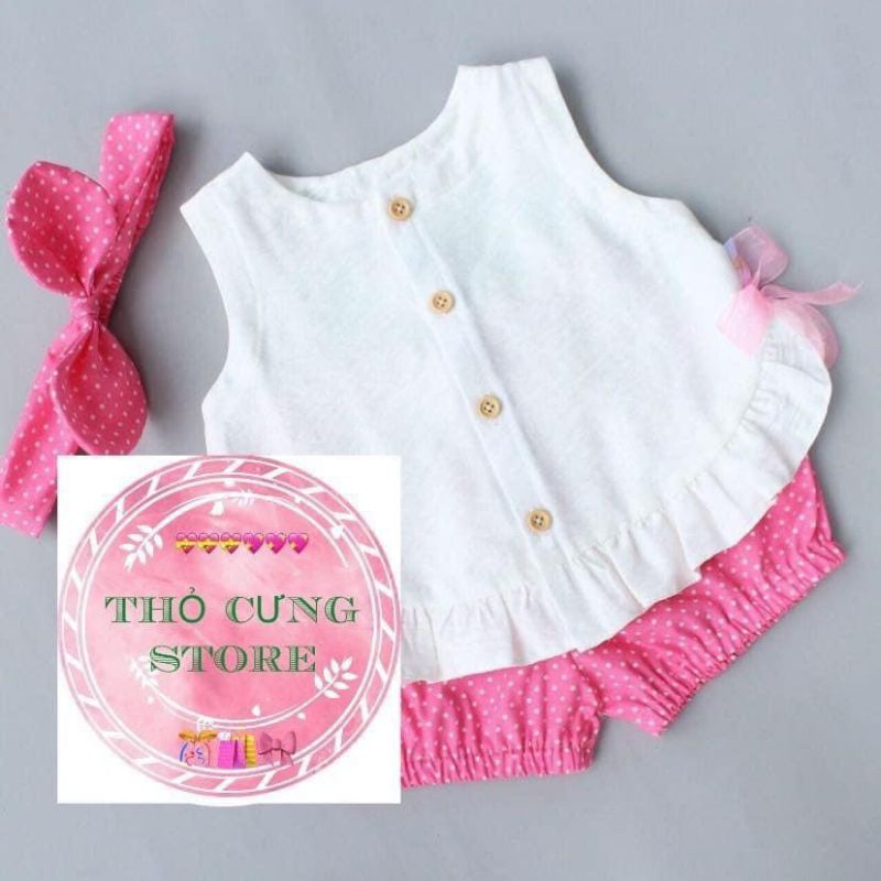 Bộ sát nách trẻ em bé gái áo đũi xước quần thô hoa kèm phụ kiện Yume Kids Thời trang trẻ em
