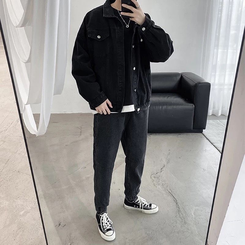 Áo khoác jeans đen trơn denim jacket unisex