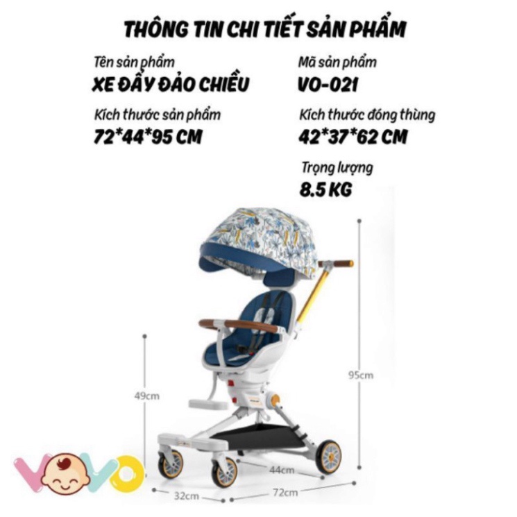 [GIAO NHANH 2H] Xe đẩy đảo chiều 4 tư thế gấp gọn Vovo VO -021 hàng chính hãng