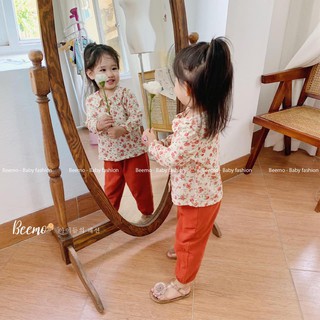 bộ hoa nhí dài tay Beemo cam cho bé gái