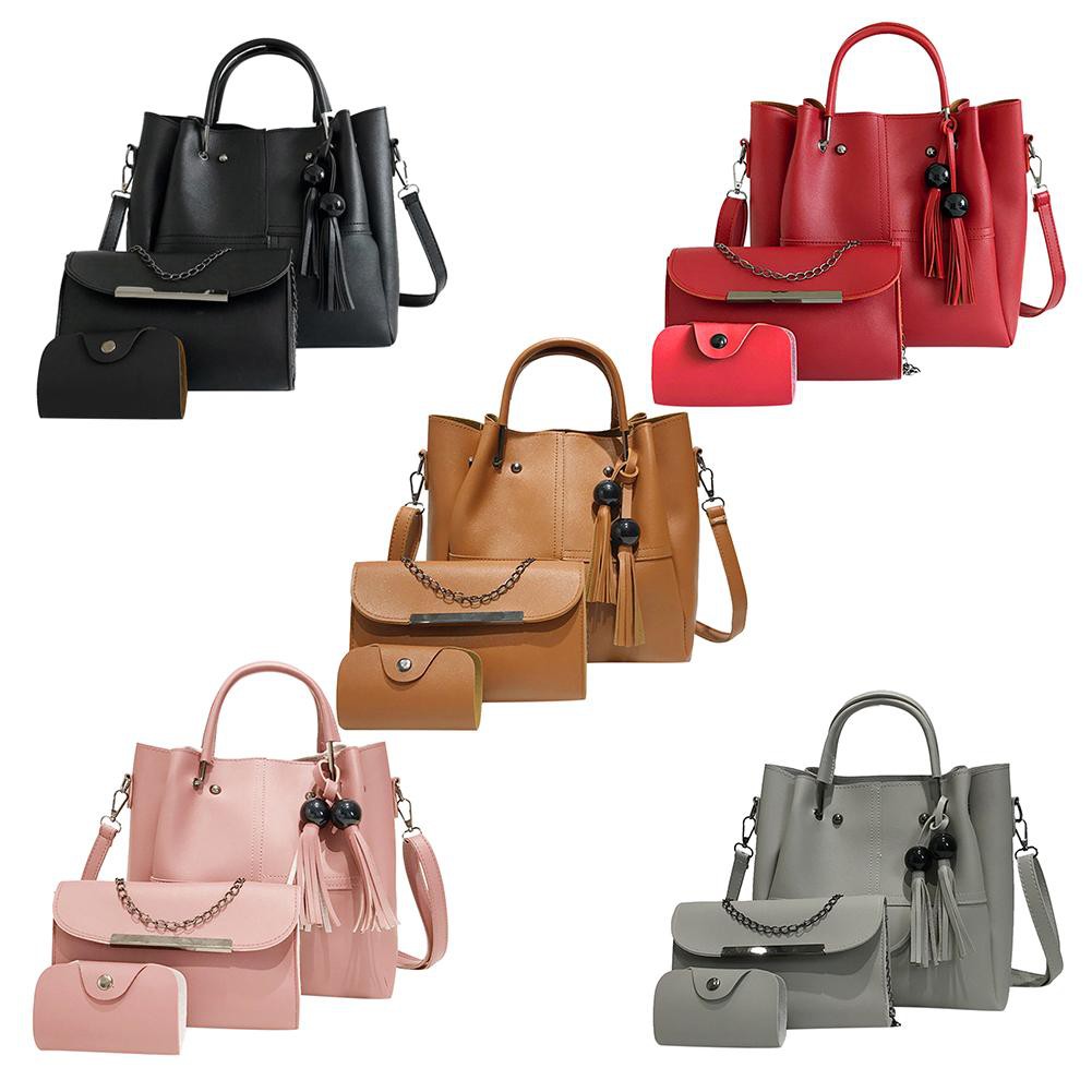 Set túi xách phối tua rua + Túi đeo chéo dây mắc xích + Ví đựng thẻ da PU thời trang nữ | BigBuy360 - bigbuy360.vn