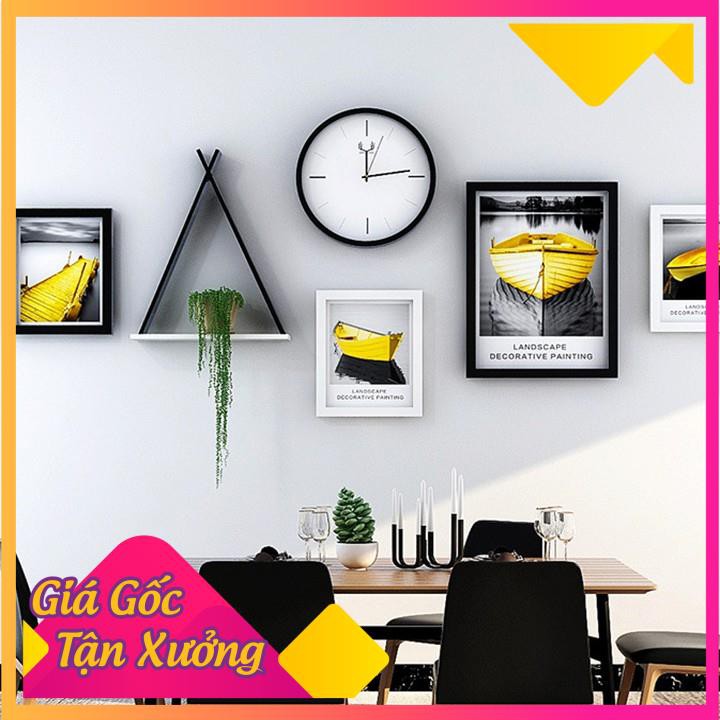 Khung tranh bộ, khung tranh decor treo tường nghệ thuật kèm đồng hồ REB008