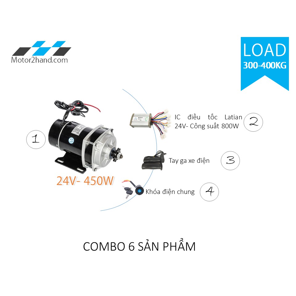 Combo chế xe điện 24V 450W 4 món tay ga tải trọng 300-400Kg