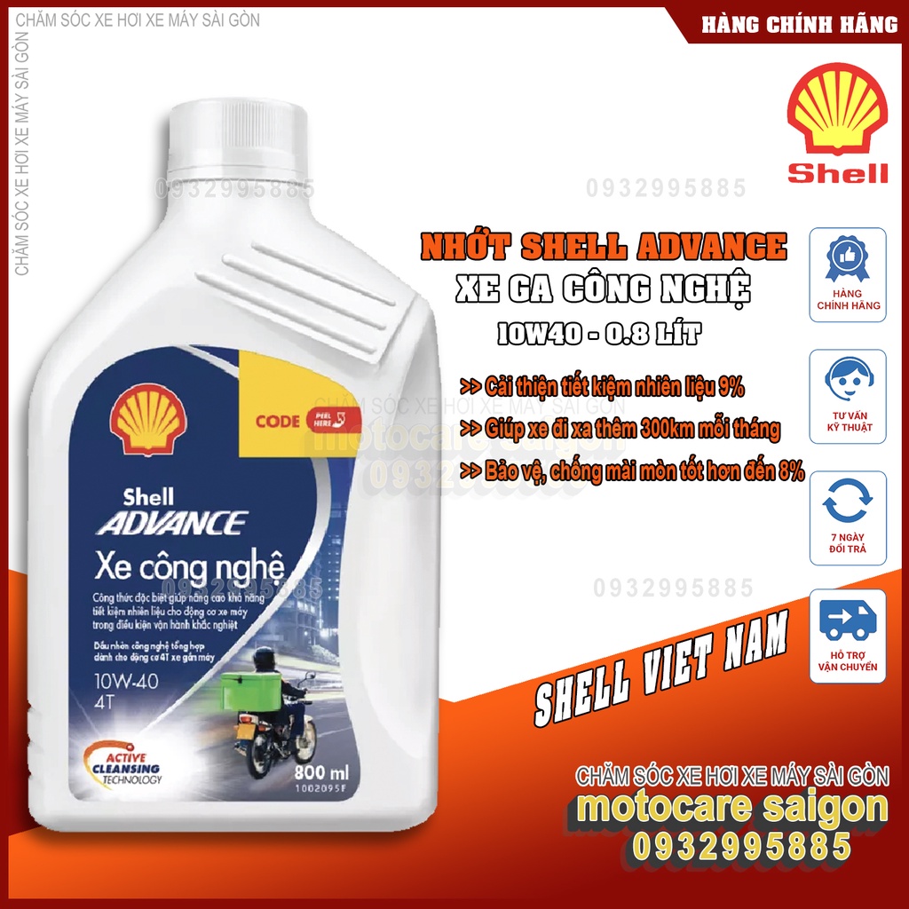 Dầu nhớt 4T Shell Advance TECHBIKE xe công nghệ 10W40 0.8L