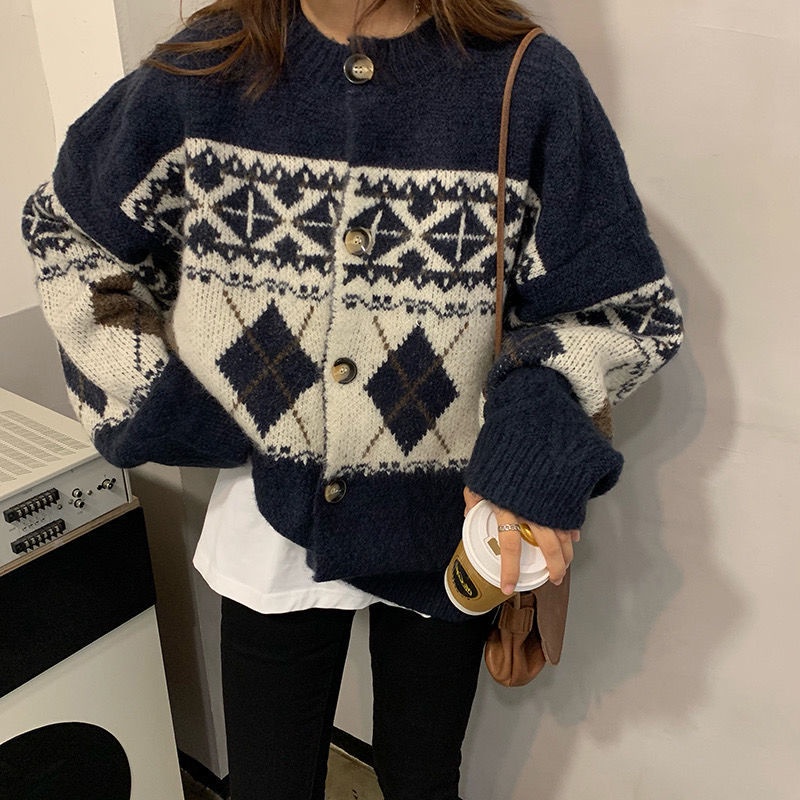 Áo Khoác cardigan Dệt Kim Cổ Tròn Dáng Rộng Thời Trang Hàn Quốc