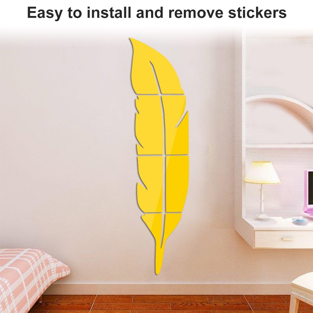 Miếng Dán Tường Trang Trí Hình Lông Vũ 3d Tráng Gương Bằng Acrylic Chống Thấm Nước