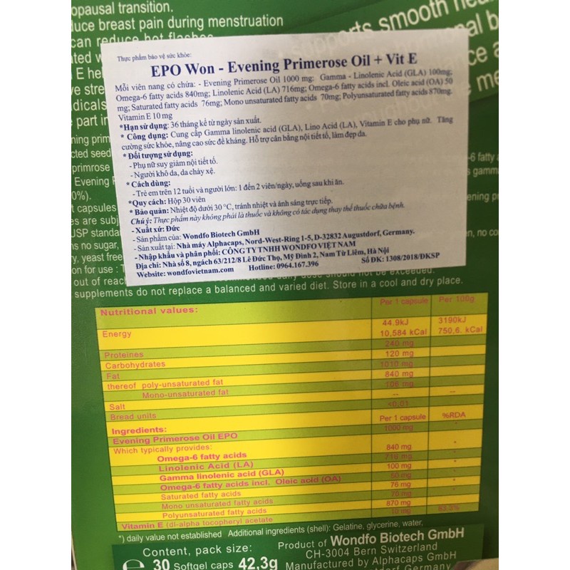 Viên Bổ Sung Nội Tiết Tố Nữ Làm Đẹp Da EPO WON 30 Viên - TP021