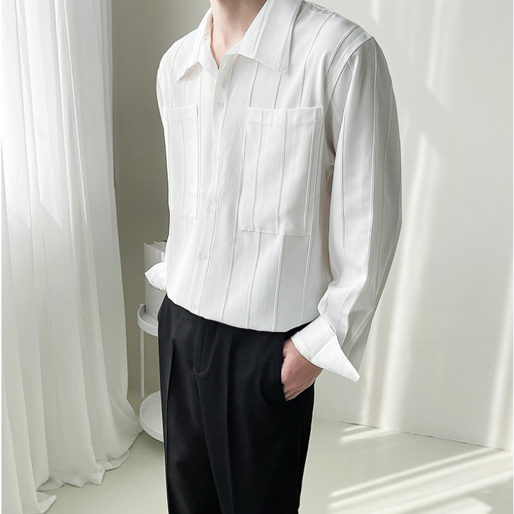 Áo Sơ Mi Tay Dài Họa Tiết Sọc Thời Trang Hàn Quốc Cho Nam