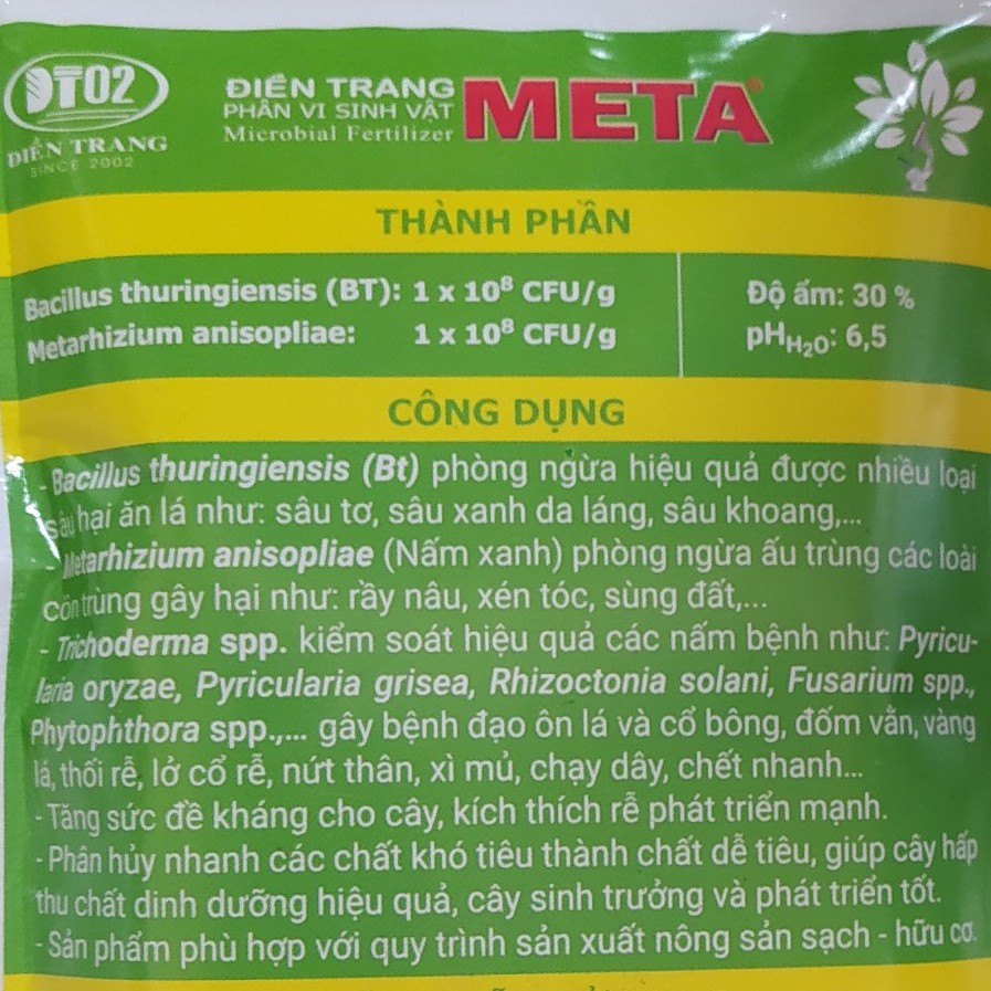 Phân Hữu Cơ Vi Sinh Trichoderma META BIO-B gói 100g, chế phẩm sinh học phòng ngừa sâu hại, côn trùng nấm bệnh