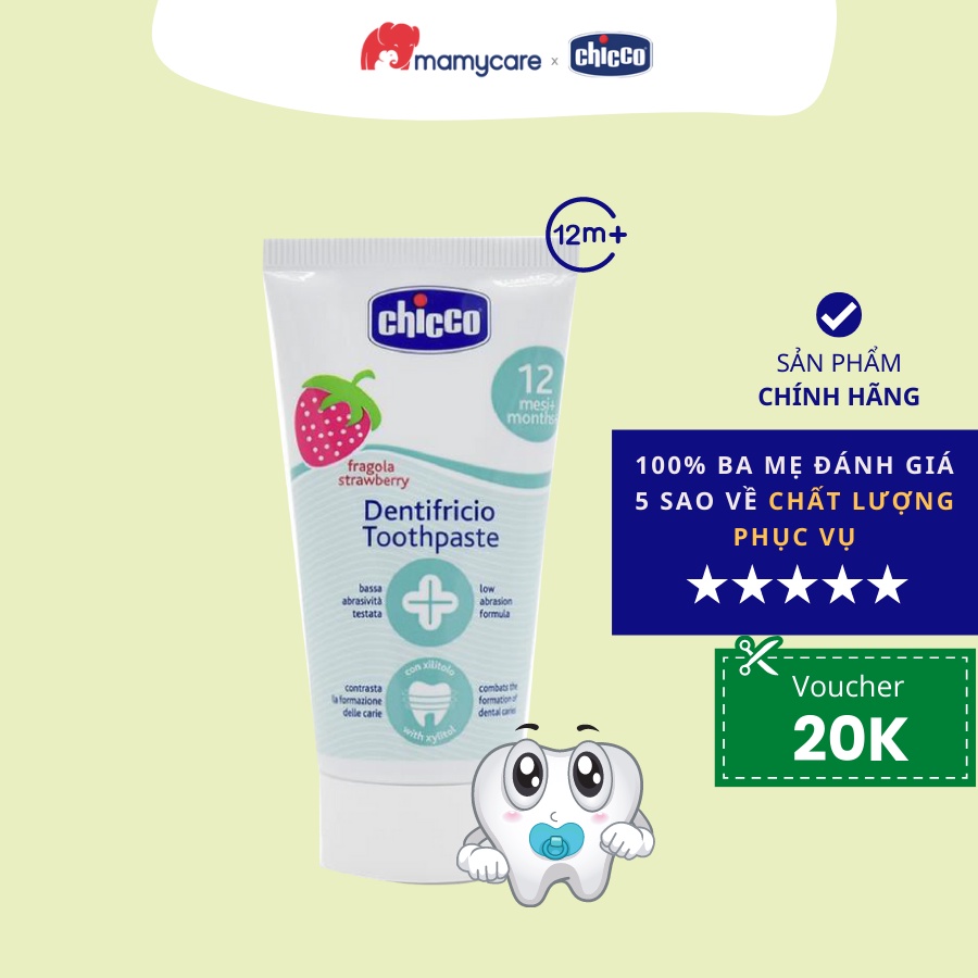 Kem đánh răng Chicco hương dâu an toàn cho bé từ 12 tháng tuổi 50ml - MAMYCARE