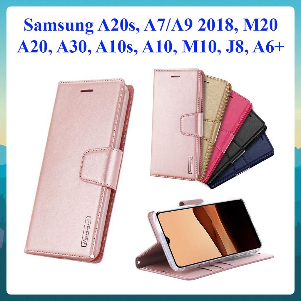Bao da dạng ví Samsung A7 2018, A9 2018, A20s, A30, A20, M20, A10s, A10, M10, J8, A6+ngăn đựng thẻ hiệu Hanman