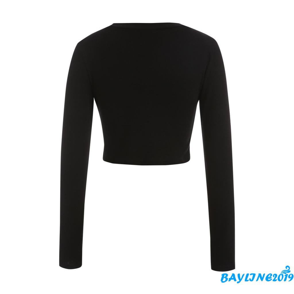 Áo croptop tay dài hở rốn in màu sành điệu cho nữ