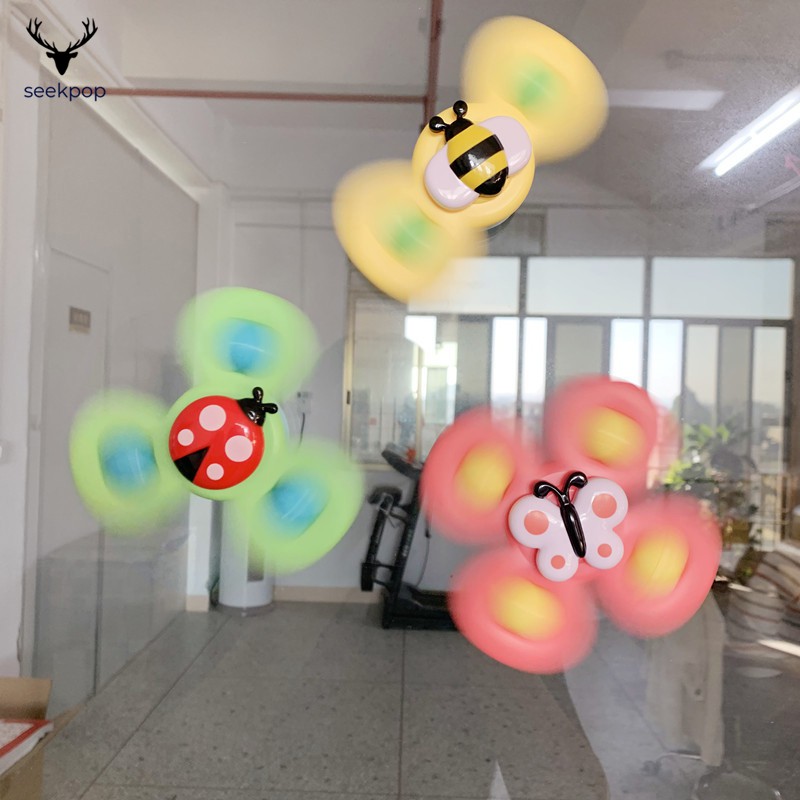 SPINNER Set 3 Đồ Chơi Con Quay Hình Bông Hoa / Côn Trùng Có Giác Hút Gắn Trên Bàn Dành Cho Trẻ Em