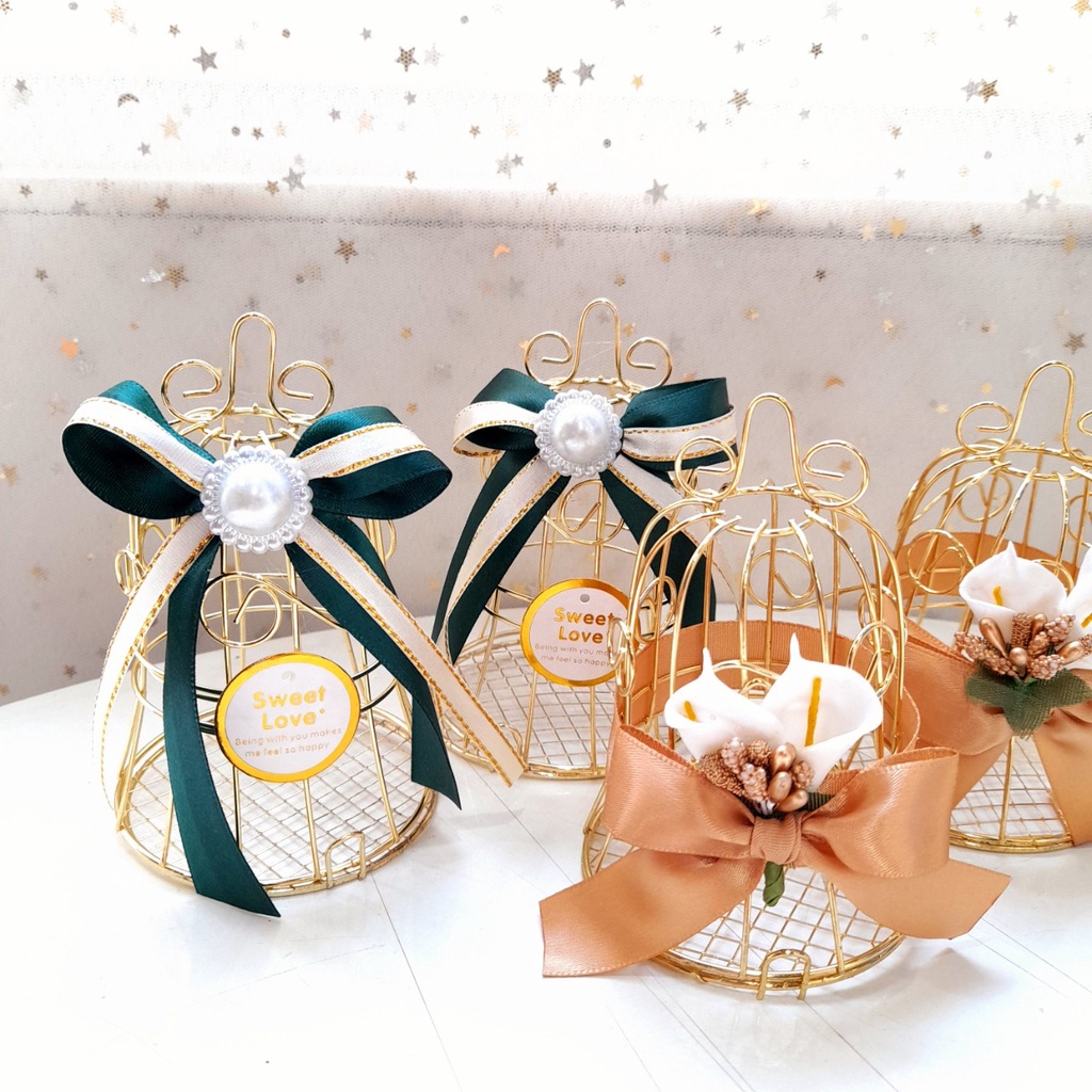 Hộp đựng quà giỏ kim loại mini hình lồng chim chuyên dùng trang trí giỏ giỏ quà tết hoặc set quà tặng