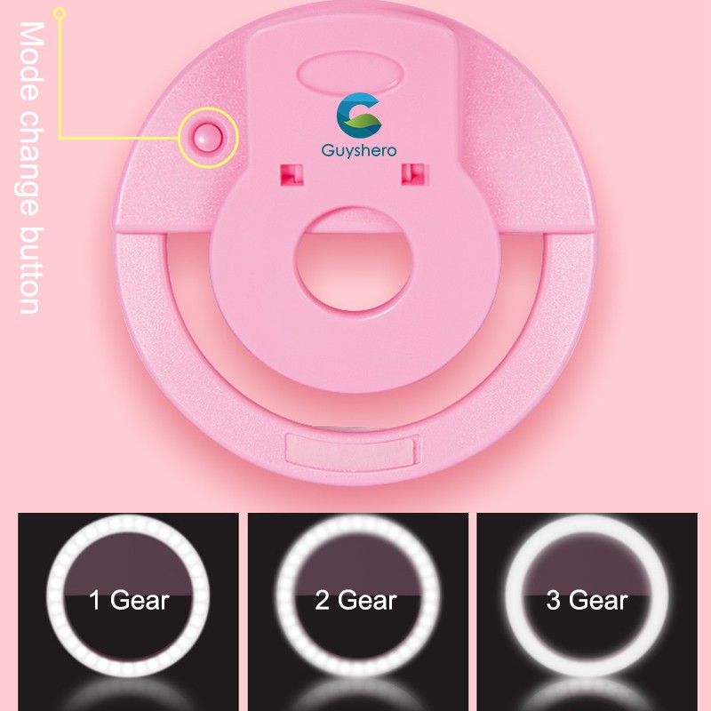 Guyshero Vòng đèn LED trợ sáng hỗ trợ chụp ảnh selfie điều chỉnh độ sáng được gắn điện thoại tiện lợi