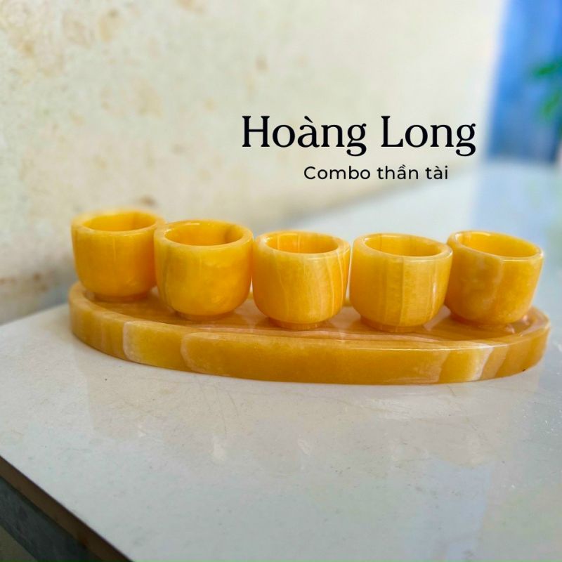 Bộ 5 Ly Nước thờ Thần Tài Đá Ngọc Hoàng Long và Ngọc xanh Onyx nguyên khối