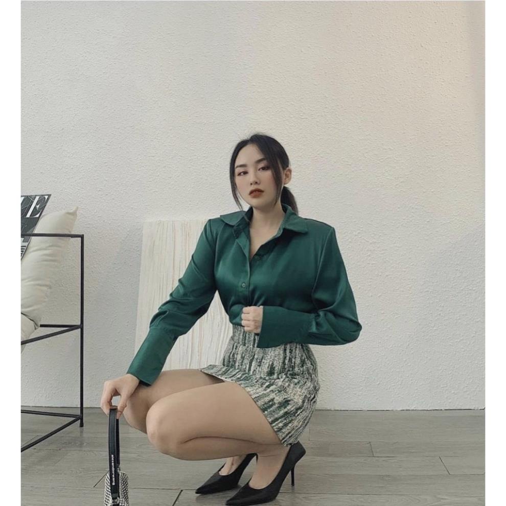 ÁO SƠ MI MNG LỤA TRƠN XANH LÁ