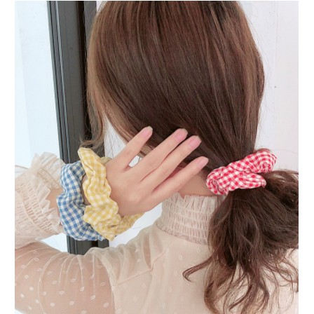 (Đọc Mô Tả )Dây buộc tóc, Cột tóc Scrunchies Co Giãn Họa Tiết Vải Caro Thời Trang Cho Nữ