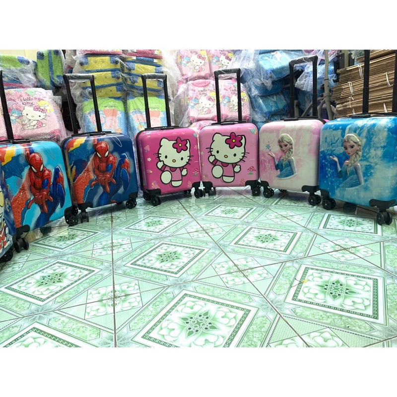 VALI HOẠT HÌNH VUÔNG MỚI NHẤT 2022, VALI NHỆN VUÔNG, ELSA, KITTY, SIÊU NHÂN