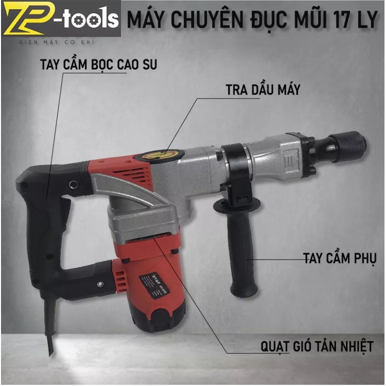 Máy đục phá bê tông 2100W - đầu 17ly ETOP XH0858 | Lõi chuẩn đồng 100% |  Máy đục bê tông ETOP - chuyên đục phá bê tông