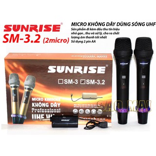 Bộ 2 micro không dây đa năng Sunrise SM-3.2 chính hãng,cực hút tiếng,chống hú tốt