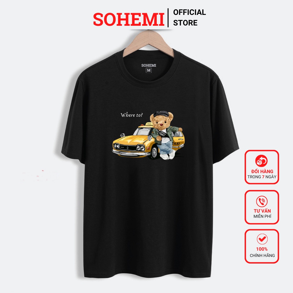 Áo thun nam SOHEMI họa tiết in hình màu đen trắng cổ tròn vải cao cấp co giãn 4 chiều