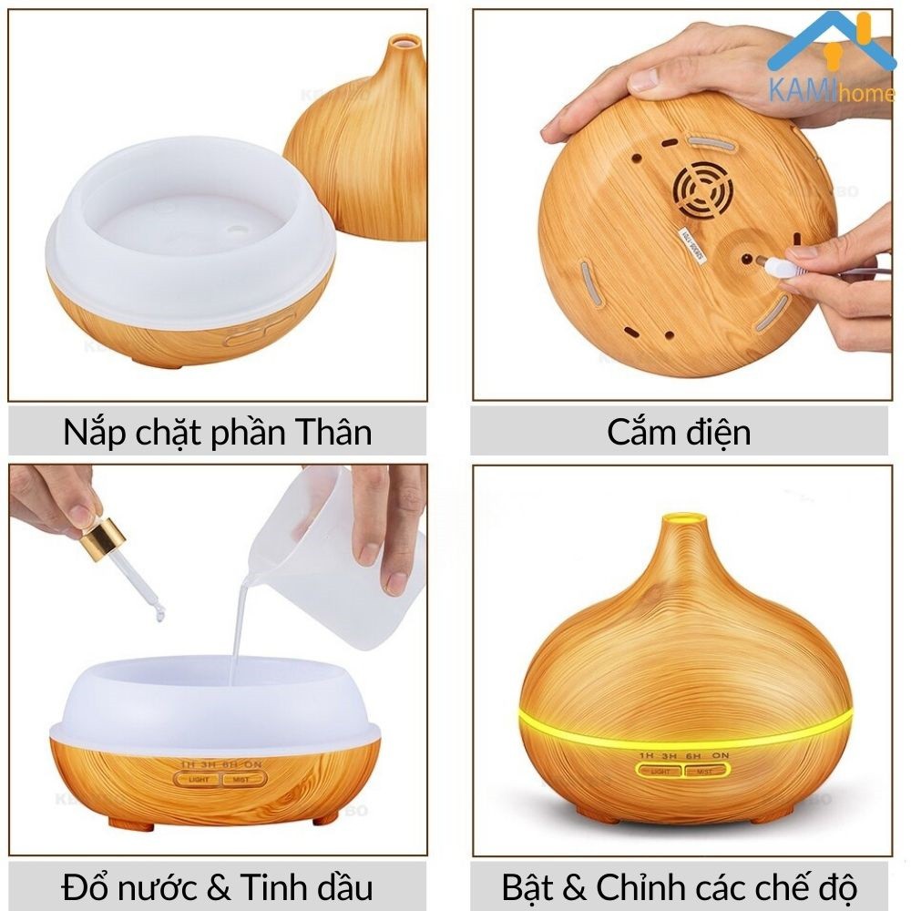 Máy khuếch tán tinh dầu phun sương tạo ẩm Có điều khiển Kèm Tinh dầu hình Bí Ngô cỡ từ 300-500ml mã 1701x