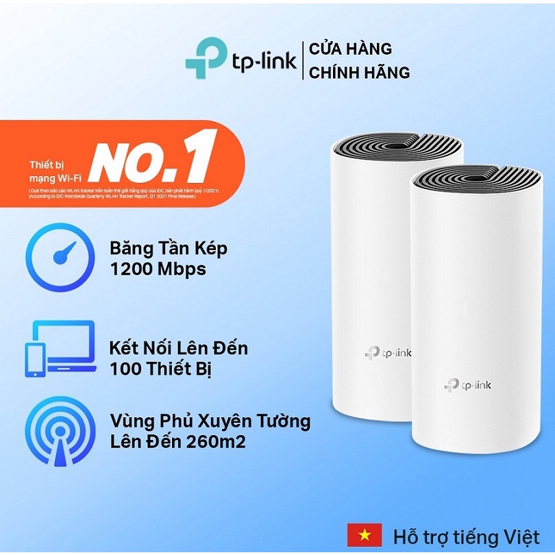 Hệ Thống Wifi Mesh TP-Link Deco E4 (2-pack) Dành Cho Gia đình Chuẩn AC 1200Mbps