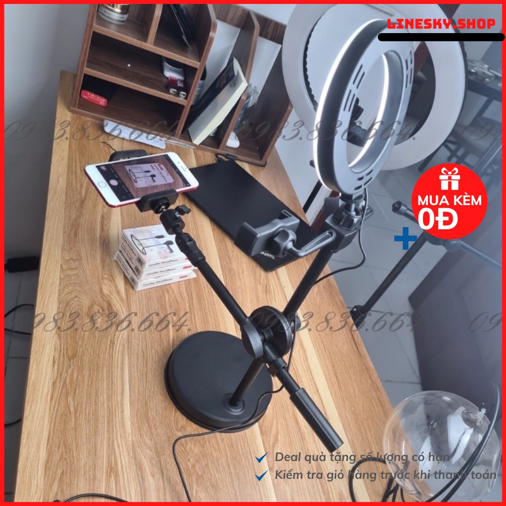 Bộ quay video review, 2 kẹp kèm giá đỡ điện thoại để bàn hàng chính hãng cao cấp