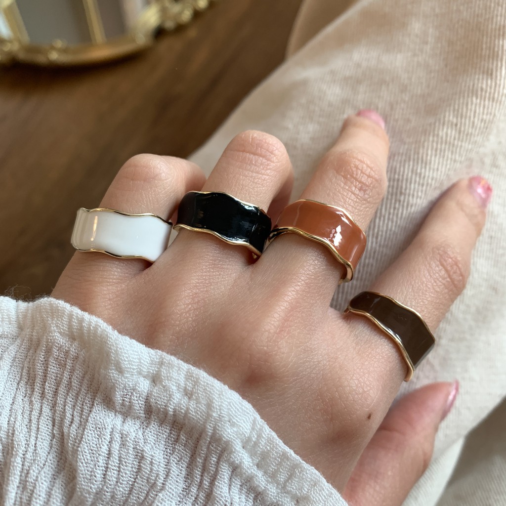 Nhẫn hở tráng men phong cách Vintage đơn giản Hàn Quốc