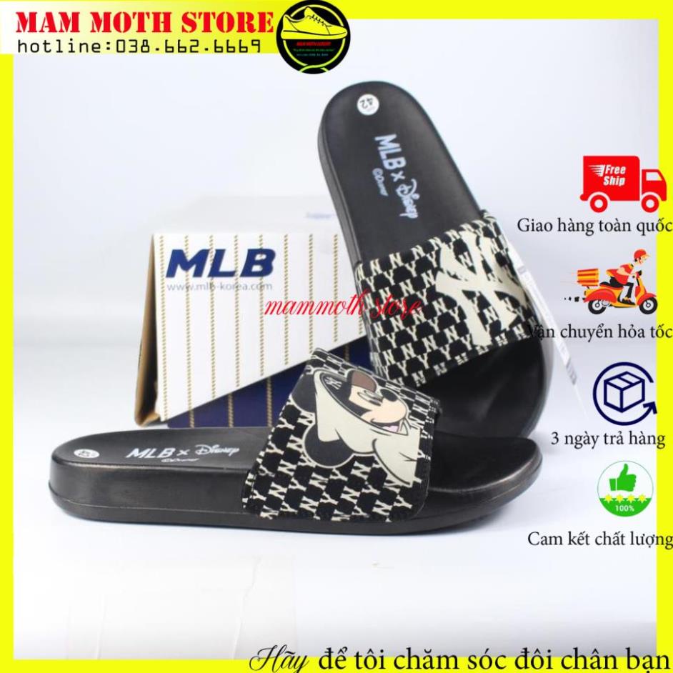 Dép mlb, dép quai ngang mickey NY đen thời trang nam nữ hang 11 full bil box bản trung shop MAMMOTH