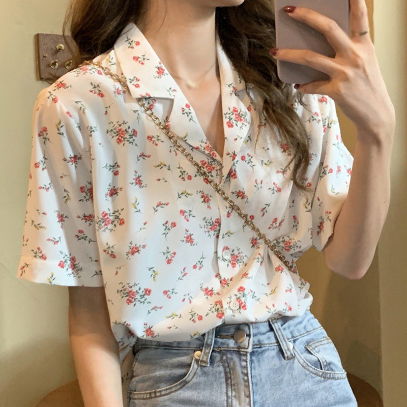 Áo Kiểu Tay Ngắn Thiết Kế Theo Phong Cách Retro Thanh Lịch Cho Nữ