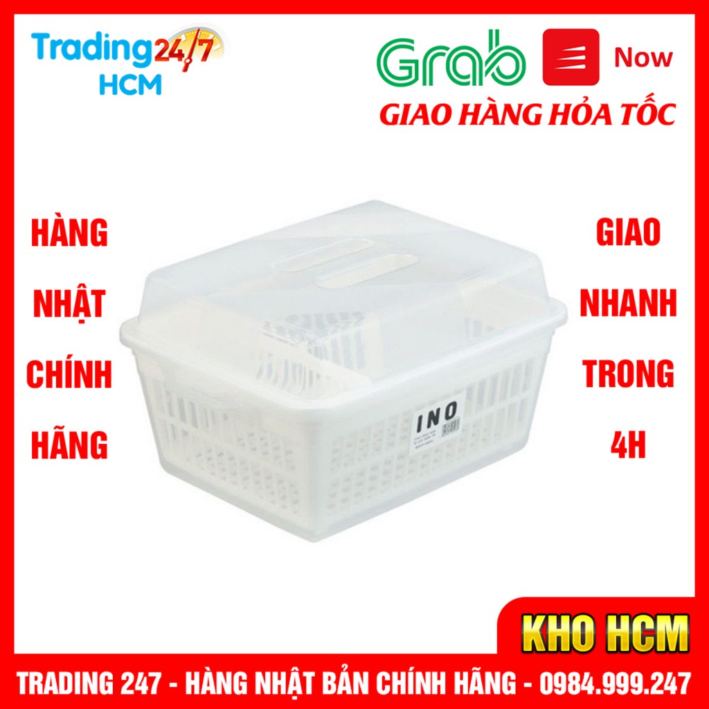 Rổ úp bát đĩa có nắp đậy Inomata, khay úp bình sữa có tay cầm chắc chắn nội địa NHẬT BẢN