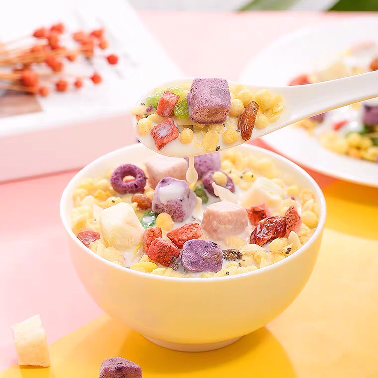Ngũ Cốc Giảm Cân Ăn Kiêng Meizhoushike Sữa Chua Mix Hạt Hoa Quả- Ngũ Cốc Ăn Sáng Liền Mix Hạt Trái Cây- Đồ Ăn Vặt Ruvask